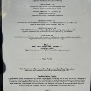 Dinner menu