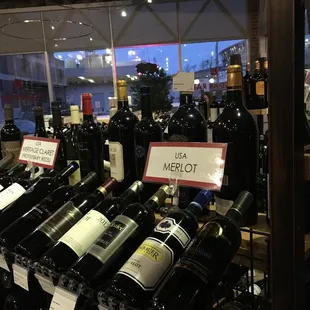 a display of wine bottles