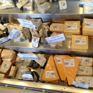 a display of cheeses