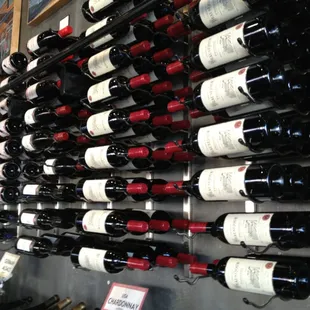 a wall of wine bottles