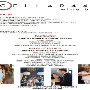 the menu for the wine bar