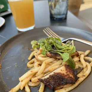 Black Cod with Garlic Udon Noodles