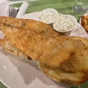 Filet Of Sole sandwich. Tartar sauce is on the sweet side.