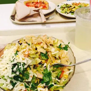 Southwest yummy Salad big enough to share. The little pizzas crust just the right amount of flakiness. And the fresh Lemonade