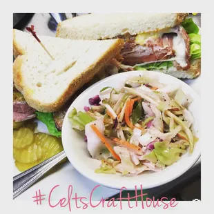 Celts craft house club with a side of broccoli slaw. So Good!!