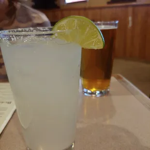 a margarita and a pint of beer