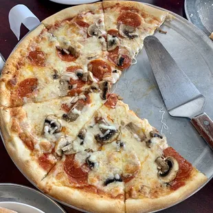 Pepperoni and mushroom pizza