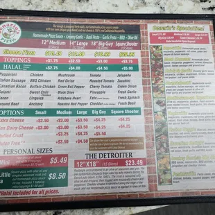menu, pizza