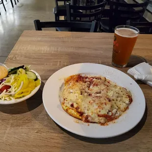 Five cheese ravioli, salad, and a 9.5% Michigan Bell&apos;s beer