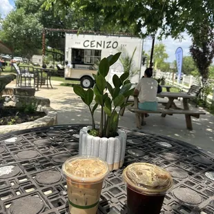 two iced coffees on a table