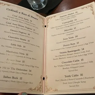 a menu in a restaurant