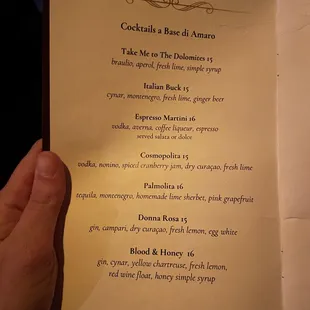 Part of the speciality cocktail menu