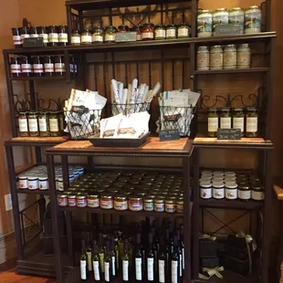 shelves of condiments and jars of condiments