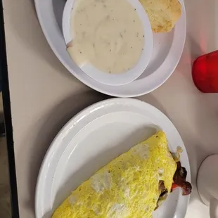 Denver omelet with a side of biscuits and gravy