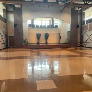 Inside atrium facing the stage