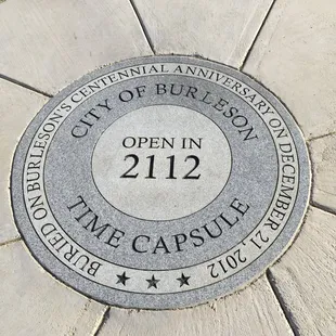 Park named for Burleson's hundred year anniversary. Time capsule buried and to be opened in another hundred years.