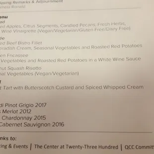 The menu!