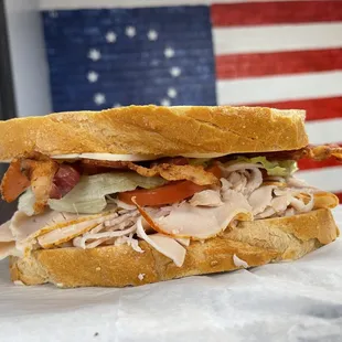 T.J. Chicken breast Provolone Lettuce Bacon Tomato and Mayo on Rye or Italian