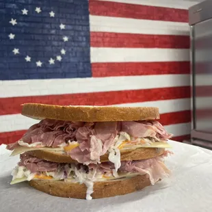 Caterpillar                  triple decker                Corned Beef  Swiss Coleslaw               Russian dressing on Rye