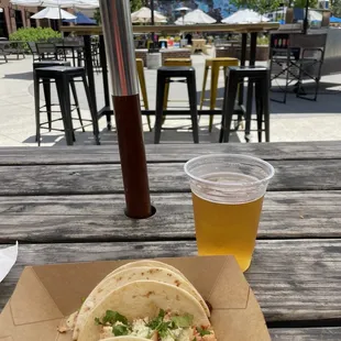 Chicken Tacos from Two Step Tacos and an Oh Hi Yo lager from Crooked Can.
