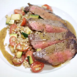 Seared flank steak with couscous salad