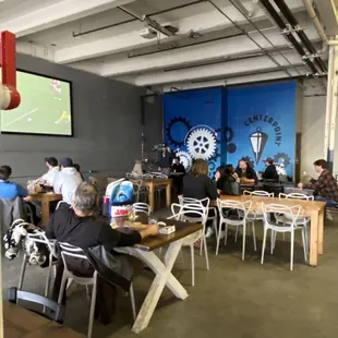 Part of the seating and screens to watch the game
