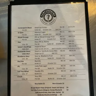Beer menu