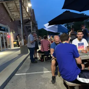 Outside picnic tables