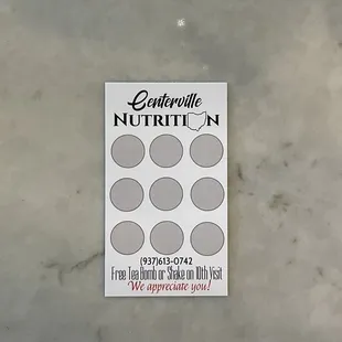 Loyalty card. Buy 9 get 1 free.