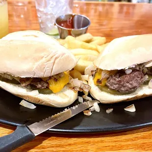 a hamburger and fries