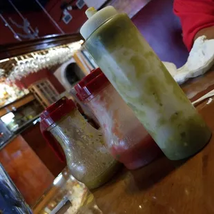 Forget the bland red salsa n ask for green salsas.