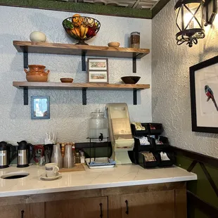 water, oatmilk, half &amp; half, various sweeteners, and various hotsauces