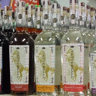 a variety of liquor bottles