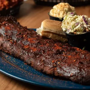 a plate of ribs and sides