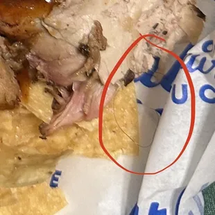 Hair embedded deep into the pulled pork. I couldn't even pull it out