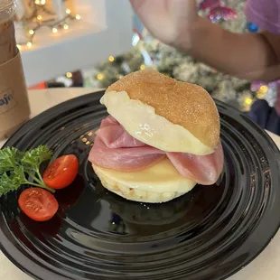 Warm and delicious Ham and Cheese Sandwich on a Pande Sal Bun