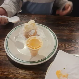 My son fixed everyone a fried donut a la mode that was divine 10/10 the cone also had a little ice cream in it. Sooo good!
