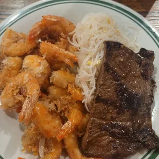 A typical plate for me consists of salt &amp; pepper shrimp &amp; a singapore noodles! I tried the steak but it was pretty tough.