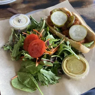 Side salad and shrimp poboy
