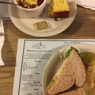 a sandwich and a side of chips