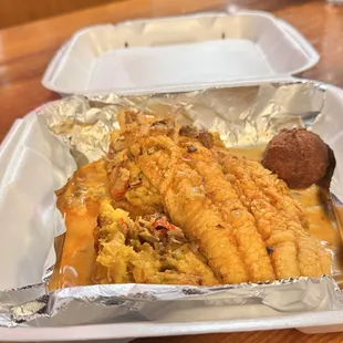 Catfish with crawfish dressing