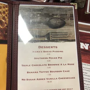 Dessert Menu