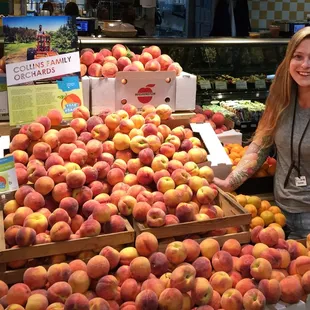 We love products by local growers, like peaches from Collins Family Orchards!