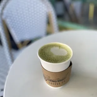 Matcha latte with sugarfree vanilla and oat milk