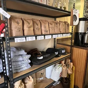 shelves of coffee and coffee bags