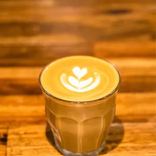 a latte in a glass