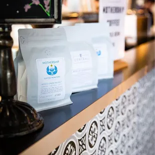 coffee bags on a counter