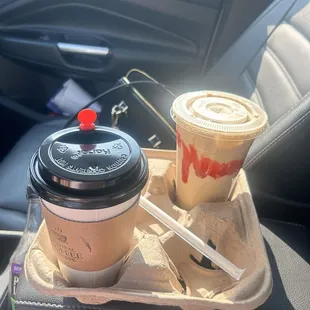 chai tea latte and iced white chocolate raspberry latte