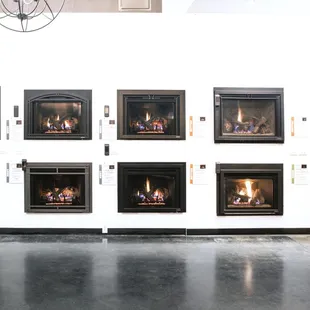 Live fireplaces on display