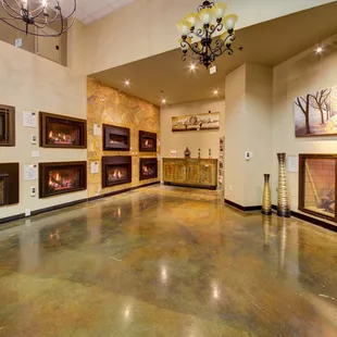 25 live fireplaces on display